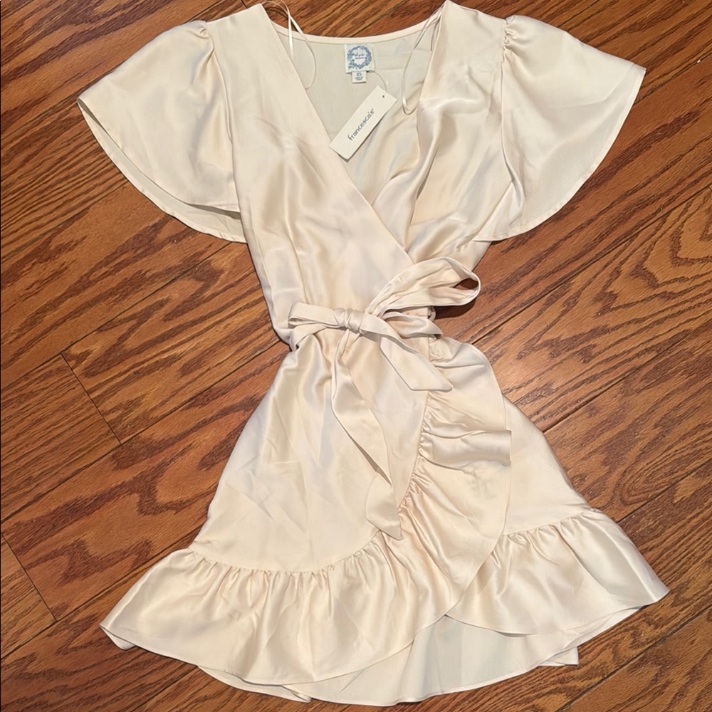 Blue Rain Cream Ruffled Wrap Sundress